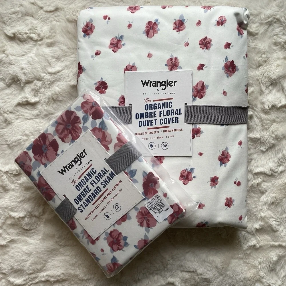 Wrangler x Pottery Barn Teen Organic Ombre Floral Duvet‎ Cover Twin Size Red NEW